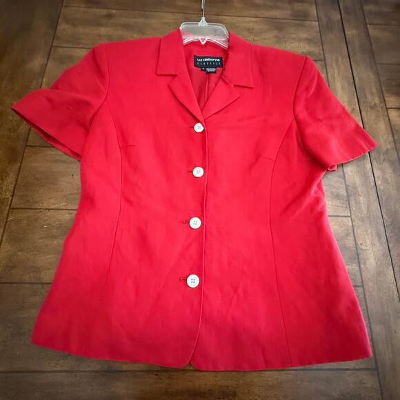 Liz Claiborne Classics Red Linen‑Blend Short‑Sleeve Blazer, Women’s Size 12 - Picture 2 of 7